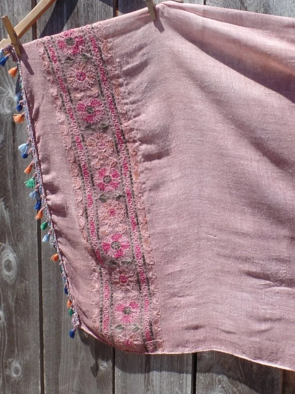 Embroidered Scarf Wrap Tassels Floral Paisleys